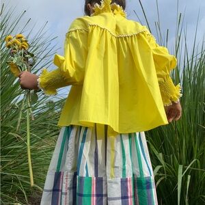 TIA CIBANI DIARRA SMOCKED BLOUSE girls shirt with high neck in yellow